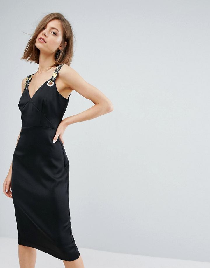 Warehouse Tie Shoulder Pencil Dress - Yellow