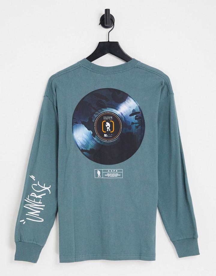 Aape By A Bathing Ape Hip Hop Vinyl Backprint Long Sleeve Top In Gray