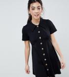 Asos Design Petite Polo Shirt Dress With Tortoiseshell Buttons - Black