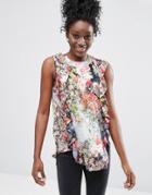 Asos Premium Satin Ruffle Front Top In Mixed Floral Print - Multi