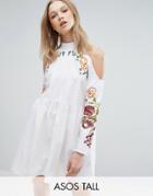 Asos Tall Embroidered Cold Shoulder Dress - White