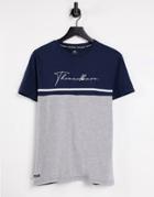 Threadbare Script Logo Color Block T-shirt In Navy