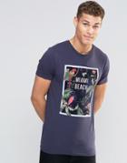 Asos Muscle T-shirt With Miami Beach Tropical Boxed Placement Print - Gray