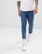 Asos Twisted Seam Tapered Jeans In Dark Wash Blue - Blue
