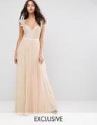 Needle & Thread Swan Tulle Maxi Dress With Frill Sleeve - Pink