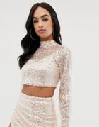 The Girlcode Sequin High Neck Top In Pink Two-piece