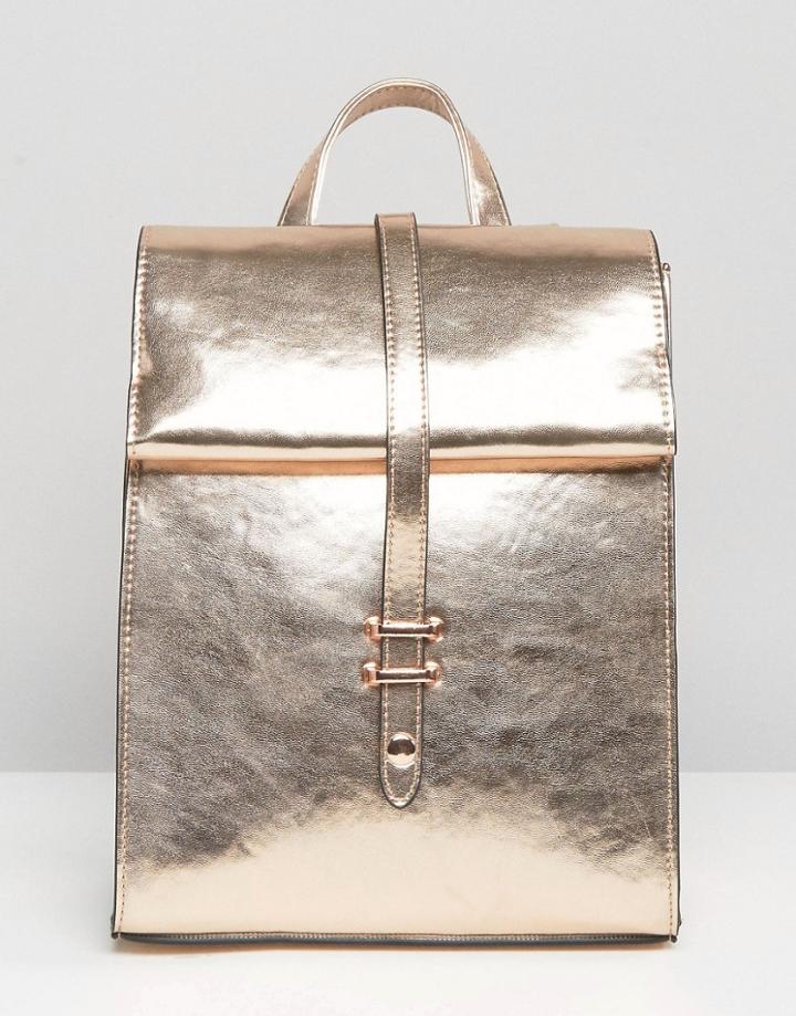 Asos Metallic Roll Top Backpack - Copper