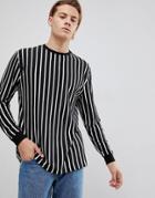 Asos Design Vertical Stripe Relaxed Long Sleeve T-shirt - Black