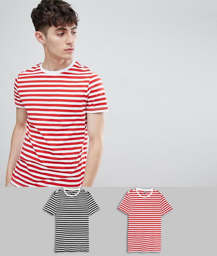 Asos Design Stripe T-shirt 2 Pack Save - Multi