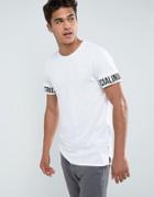 Jack & Jones Core Longline T-shirt With Sleeve Print - White