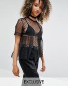 Milk It Vintage Mesh Peplum T-shirt In Spot - Black