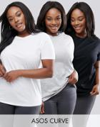 Asos Curve Crew Neck T-shirt 3 Pack - Multi
