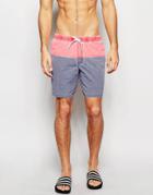 Asos Mid Length Swim Shorts In Blue/red With Acid Wash - Red