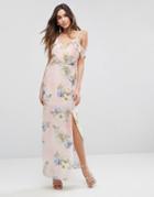 New Look Floral Print Cold Shoulder Maxi Dress - Pink