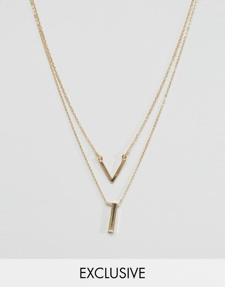 Designb London Geometric Necklaces In 2 Pack - Gold