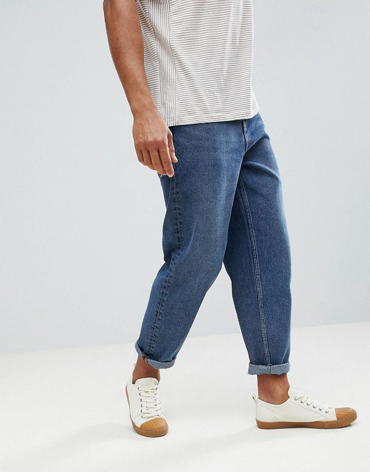 Asos Skater Fit Jeans In Vintage Dark Wash - Blue