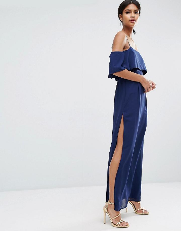 Asos Cold Shoulder Maxi Dress - Navy