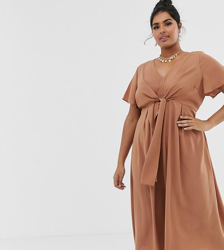 Glamorous Curve Kimono Sleeve Midi Dress With Tie Front