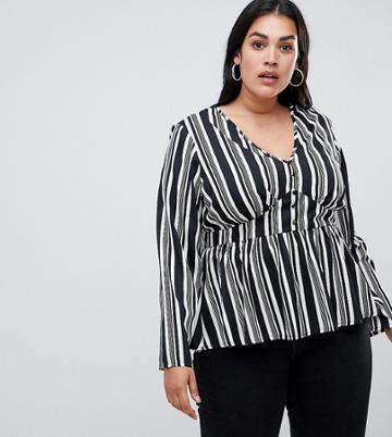 Influence Plus Stripe Blouse - Black