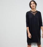 Asos Tall Oversize T-shirt Dress With Batwing Sleeve And Lace Inserts - Black