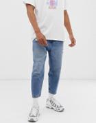 Bershka Loose Jeans In Mid Blue