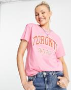 Pull & Bear Toronto Slogan T-shirt In Pink