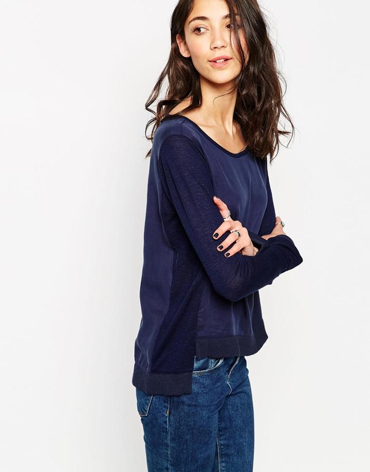 Vero Moda Long Sleeve Top With Contrast Sleeves - Navy