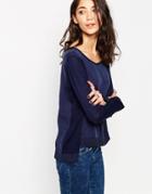 Vero Moda Long Sleeve Top With Contrast Sleeves - Navy