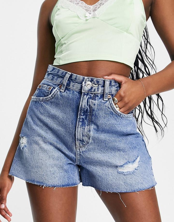 Stradivarius Denim A Line Shorts In Medium Blue