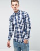Fred Perry Slim Fit Large Check Shirt Navy - Navy
