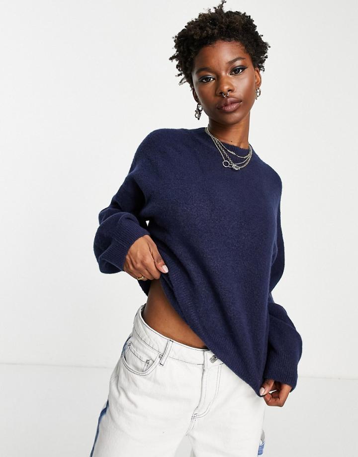 Weekday Aggie Recycled Knitted Sweater In Navy