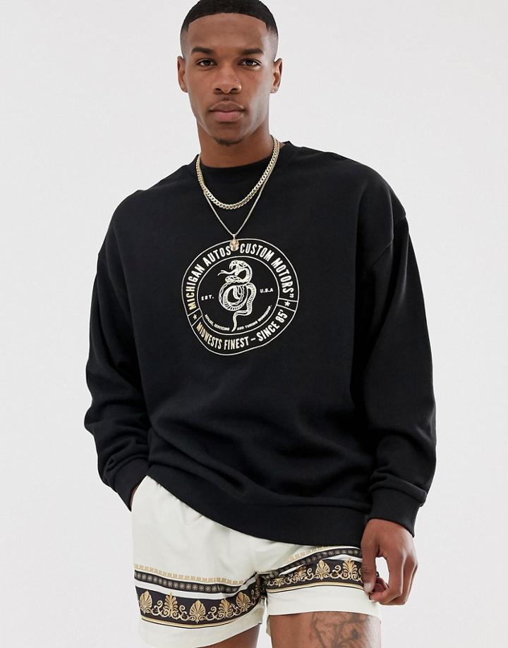 Asos Design Oversized Sweatshirt With Shiny Snake Print In Black