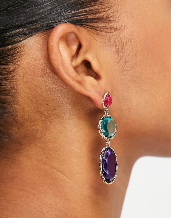 Pieces Tiered Bright Stone Drop Earrings In Gold