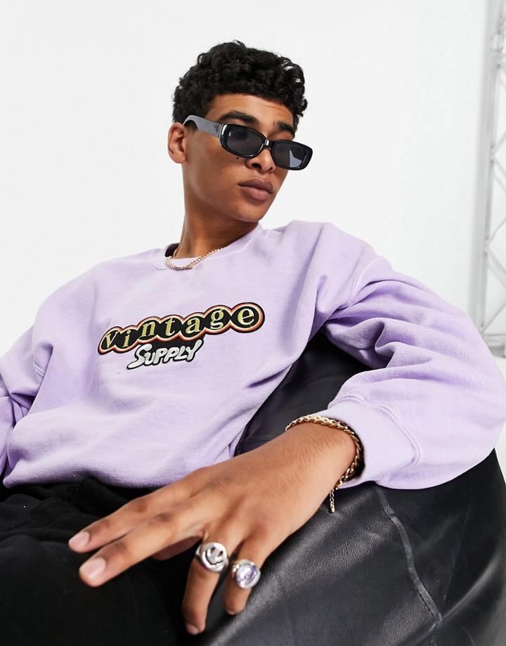 Vintage Supply Embroidered Patch Washed Sweatshirt In Purple