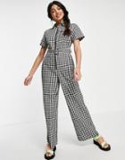 Lola May Tie Waist Jumpsuit In Gingham Check-black