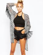 The Ragged Priest Longline Zig Zag Kimono With Arm Tassels - Multi