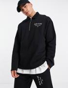 Asos Design Oversized Half Zip Sweatshirt In Black With Text Print - Part Of A Set