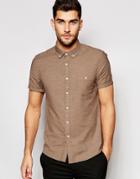 Asos Twill Shirt In Camel Marl With Short Sleeves - Camel