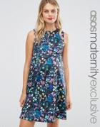 Asos Maternity Scuba Skater Dress In Digital Floral - Multi