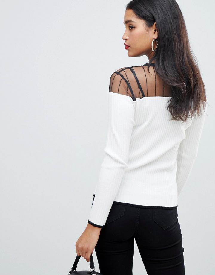 Morgan Mesh Insert Knitted Sweater In Cream