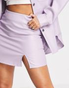 Asos Design Pu Split Front Skirt In Lilac - Part Of A Set-purple