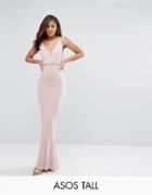Asos Tall Slinky Deep Plunge Fishtail Braid Strap Maxi Dress - Pink