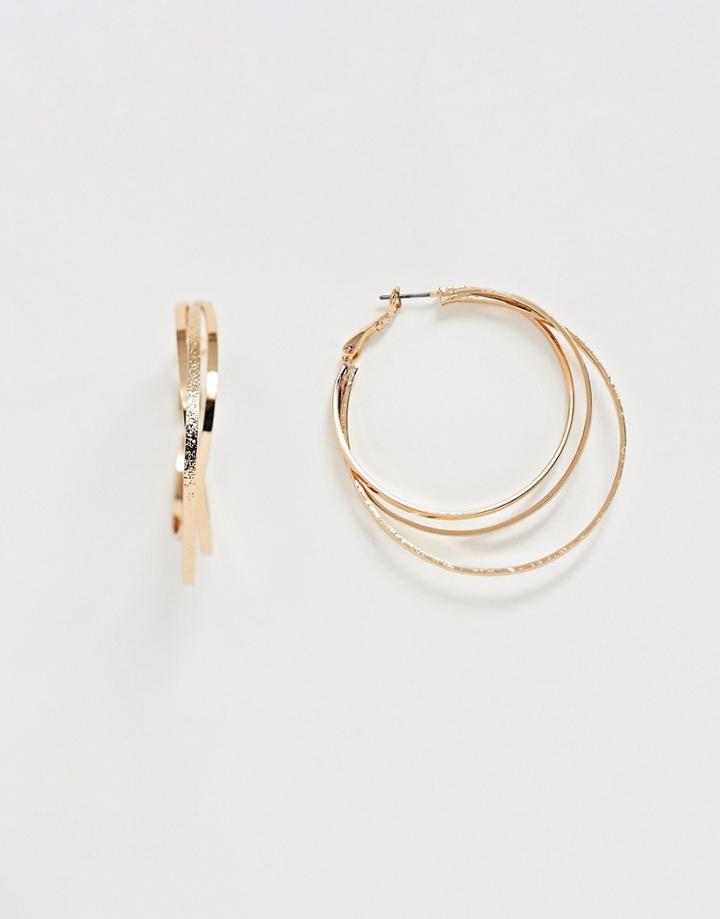 Asos Design Large Hoop Earrings In Triple Twist Design In Gold Tone - Gold