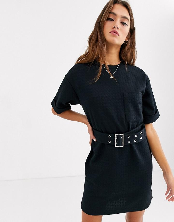 Bershka T Shirt Dress With Belt Detail In Black
