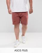 Asos Plus Slim Denim Shorts In Burgundy With Thigh Rip - Red