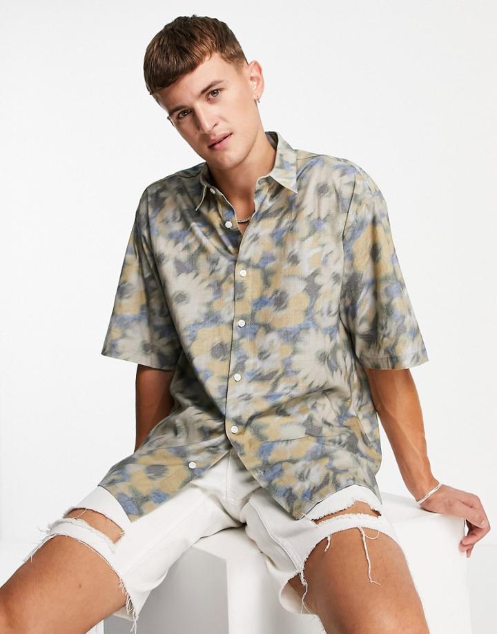 Topman Boxy Floral Shirt In Sage-multi