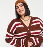 Brave Soul Plus Elenor Boxy Striped Cardigan-red