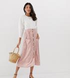 Asos Design Tall Button Front Midi Skirt With Pockets In Brown Floral Print-multi