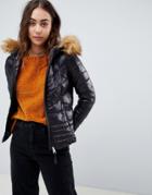 Vero Moda Faux Fur Hooded Padded Jacket - Black