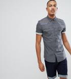 Asos Design Tall Skinny Western Denim Shirt With Geo-tribal Panels In Gray - Gray